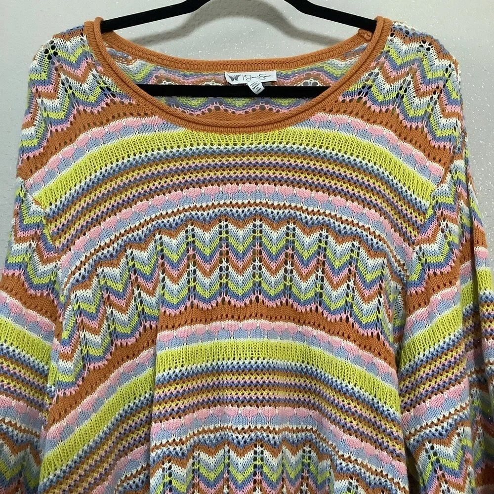 Jessica Simpson Multicolor Artsy Bohemian Hippie Boho Chic‎ Chevron Sweater 5X